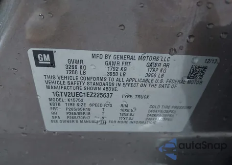 2014 GMC Sierra 1500 Sle z USA, uszkodzony, nr VIN 1GTV2UEC1EZ225637